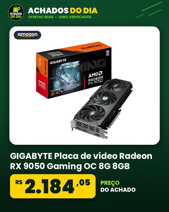 GIGABYTE Placa de vídeo Radeon RX 9050 Gaming OC 8G 8GB GDDR6 WINDFORCE Cooling with Hawk Fan Boost Clock 2760MHz